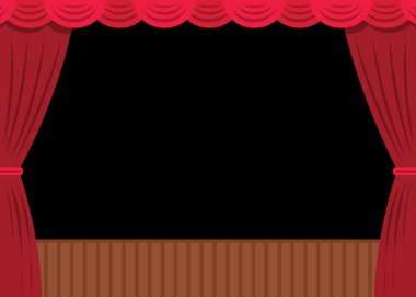 Açık kırmızı perdeleri olan boş bir sahne. Tiyatro sahnesi konsepti. hisse illüstrasyonu.