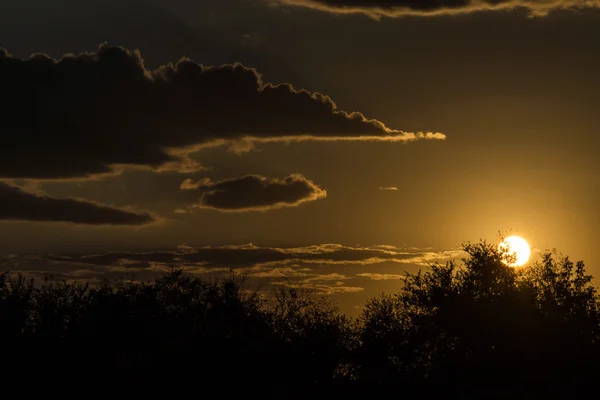 Später orangefarbener heller Sonnenuntergang auf dem Land — Stockfoto