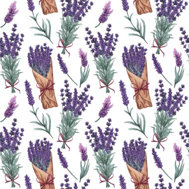 Suluboya lavanta desenli. El çizimi çiçek arkaplanı.