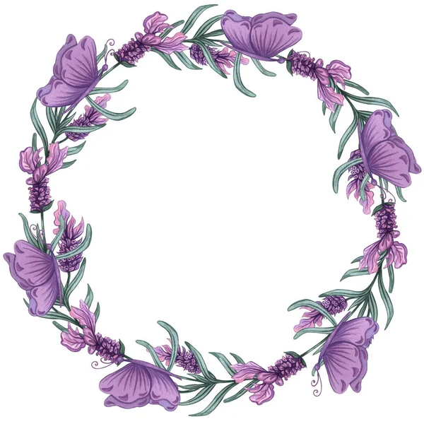 Lavendelblüten umrahmen. Aquarell handgezeichneten Hintergrund. Lavendel-Illustration — Stockfoto