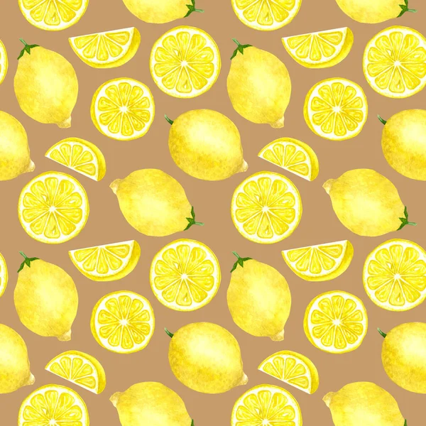 Watercolor lemon seamless patten. Hand drawn lemon tree fruits, leaves. — Stock Photo, Image