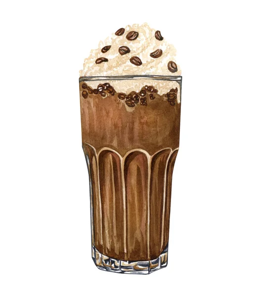 Hand drawn cup of coffee latte. Watercolor frappe illustration. — Stock Photo, Image