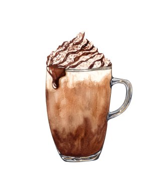 El yapımı kahve lattesi. Suluboya çikolata frappe çizimi