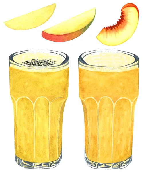 Acuarela dibujada a mano ilustración de zumo fresco de verano. Jugo natural saludable aislado sobre el fondo blanco — Foto de Stock