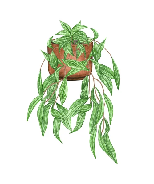 Mini lakovaná rtěnka, rostlina v květináči, izolované na bílém pozadí. Akvarel květináč ilustrace rostlin. Domácí dekorace — Stock fotografie