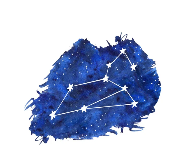 Leo acuarela signos del zodiaco. Estrellas dibujadas a mano sobre fondo de galaxia azul profundo ilustración —  Fotos de Stock