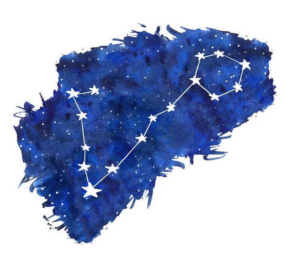 Fische Aquarell Tierkreiszeichen. Handgezeichnete Sterne auf tiefblauem Galaxienhintergrund — Stockfoto