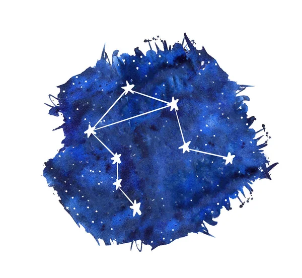 Libra aquarela signos do zodíaco. Estrelas desenhadas à mão em fundo de galáxia azul profundo ilustração — Fotografia de Stock