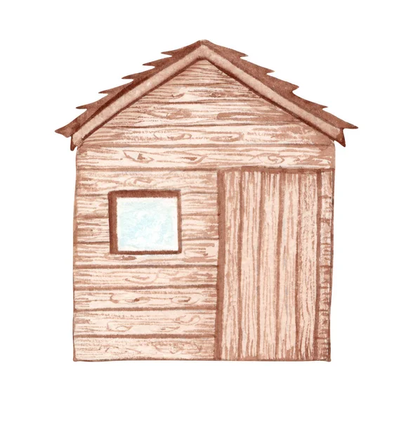 Watercolor garden shed. Spring garden illustration. Wooden house — Stockfoto