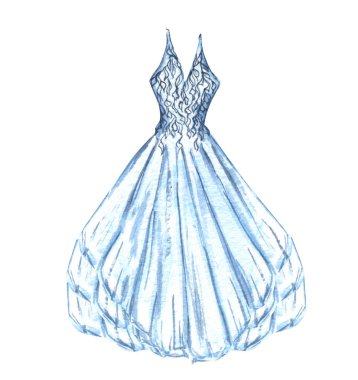Suluboya gelinlik çizimi. yumuşak bir düğün elbisesi açık mavi