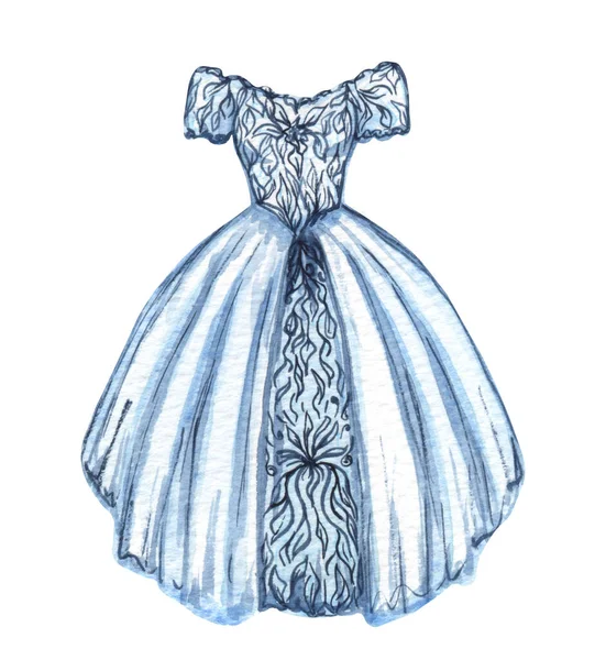 Acquerello abito da sposa illustrazione. tenero abito da sposa di colore azzurro — Foto Stock