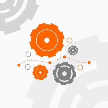 Gears'ı arka planda turuncu ve gri renkler ile