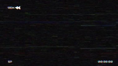VHS bant Bozuk Sinyal Arızası ile geri sar. Eski hasarlı video oynatıcı. Yüksek kalite 4k görüntü