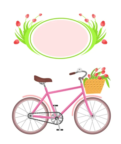 Sepeda dan bingkai bunga - Stok Vektor