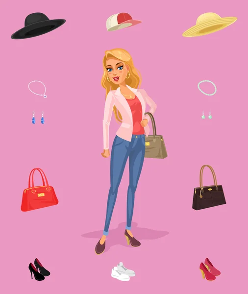 Vector smiling girl-shopper — Stock Vector