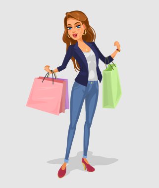 Gülümseyen kız shopper-vektör