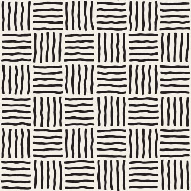 Vektör Dikişsiz Siyah Ve Beyaz El Çizilmiş Dama Çizgileri Deseni