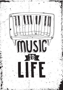 Müzik hayattır. Basit ilham alıntı olduğunu poster piyano ile