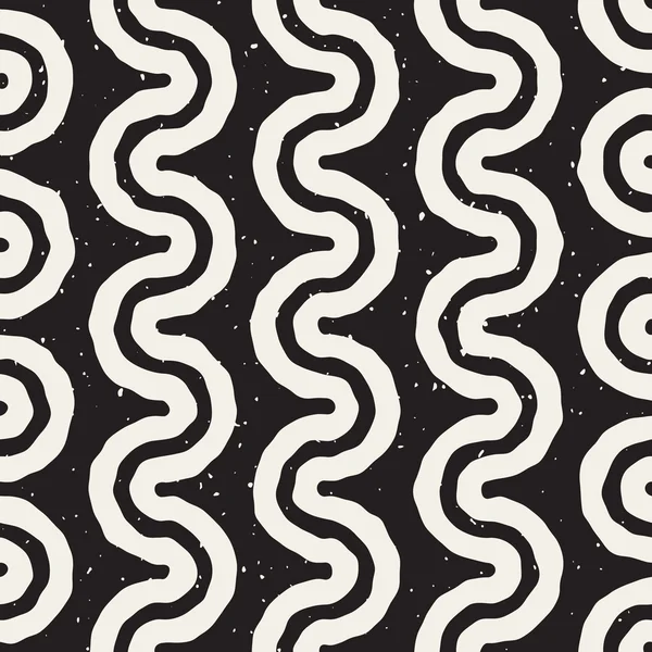 Wektor bezszwowe biały czarny ręcznie rysowane linie faliste Grunge wzór — Wektor stockowy