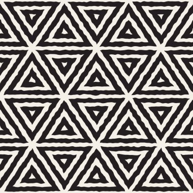 Vektör sorunsuz siyah ve beyaz el çekilmiş üçgen çizgi deseni