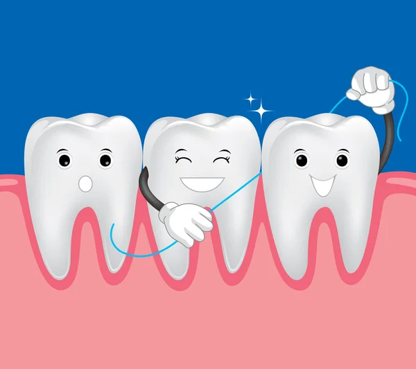 Denti con filo interdentale — Vettoriale Stock