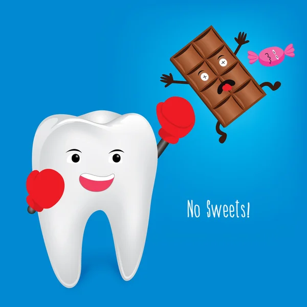 牙齿字符拳击。保护的拳击。没有巧克力和甜. — 图库矢量图片