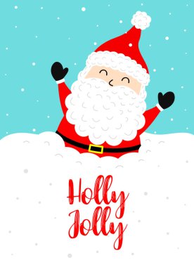 Çizgi film Noel Baba tebrik kartı tasarımı. Mutlu Noeller ve mutlu yıllar konsepti. Vektör illüstrasyonu.