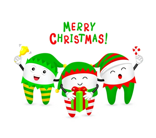 Cute Christmas Znaków Zębów Mały Elf Jasny Uśmiech Jak Świąteczny — Wektor stockowy