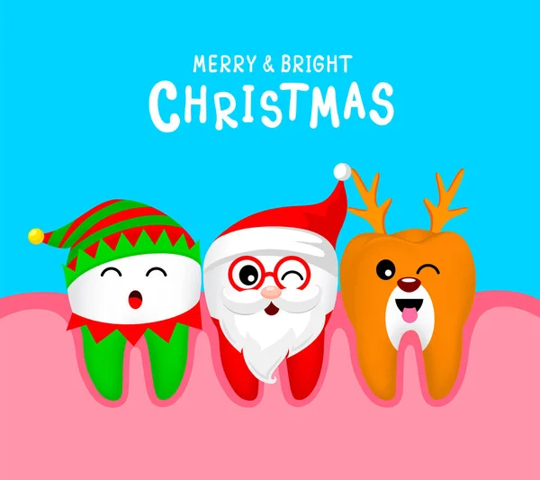 Dents Noël Personnages Design Père Noël Petit Elfe Renne Joyeux — Image vectorielle