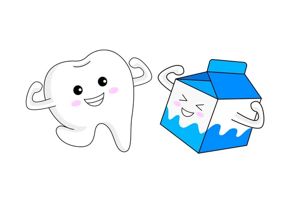 Симпатичный Мультяшный Зуб Молоком Концепция Стоматологической Помощи Векторная Иллюстрация — стоковый вектор
