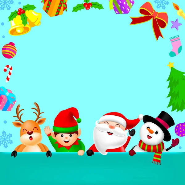 Roztomilý Karikatura Vánoční Postava Vánočními Prvky Kopírovat Prostor Santa Claus — Stockový vektor