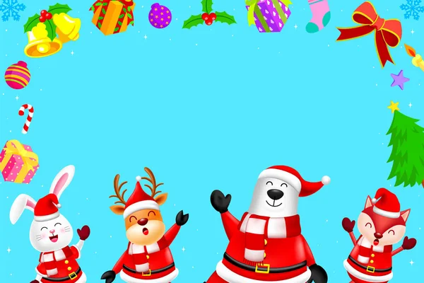 Noel Baba Kostümü Giyen Komik Noel Karakterleri Tasarımı Tavşan Geyik — Stok Vektör