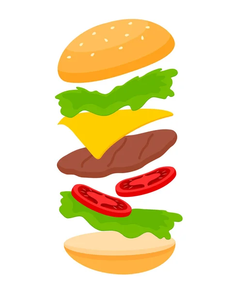 Большой Гамбургер Соберите Ингредиенты Бургера Составляю Меню Векторная Иллюстрация — стоковый вектор
