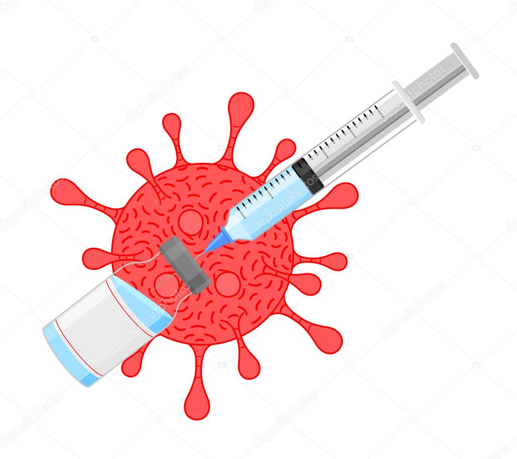 Vaccination concept. Idea of vaccine injection for protection from disease. Medical treatment and healthcare. Immunization metaphor. Vector illustration.
