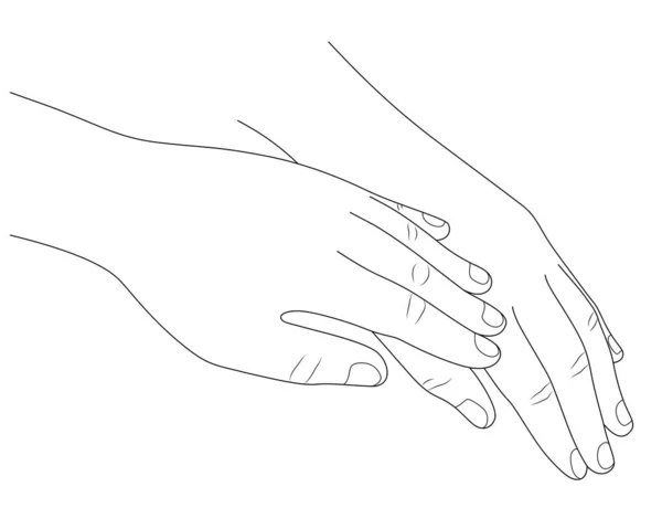 Люди Держащиеся Руки Утешение Поощряют Стиль Очертаний Концепция Любви Поддержки — стоковый вектор