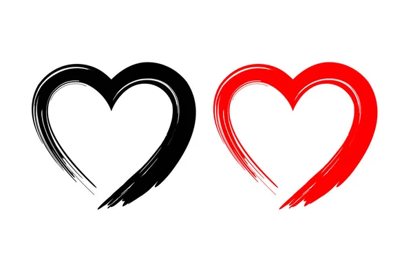 Black Red Heart Shape Design Love Symbols Brush Style Vector — Stock Vector