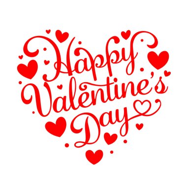 Kalp şeklinde Sevgililer Günün kutlu olsun. Tipografi tasarımı. Poster, kartpostal davetiyesi, afiş, şablon.