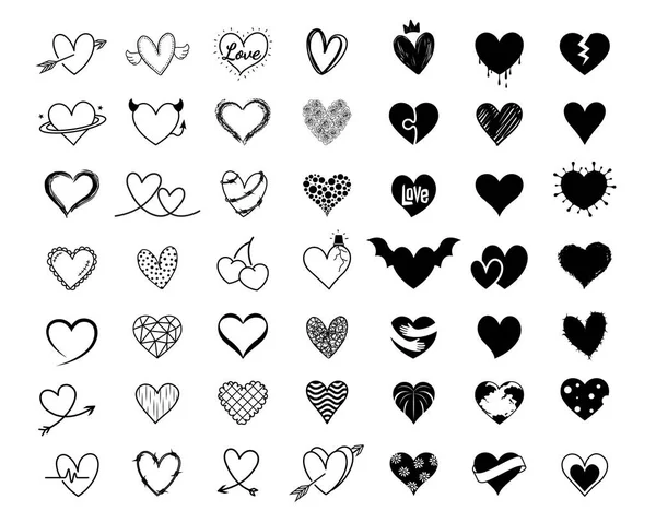 Corazón Icono Diseño Conjunto Estilo Línea Dibujada Mano Para Día — Archivo Imágenes Vectoriales