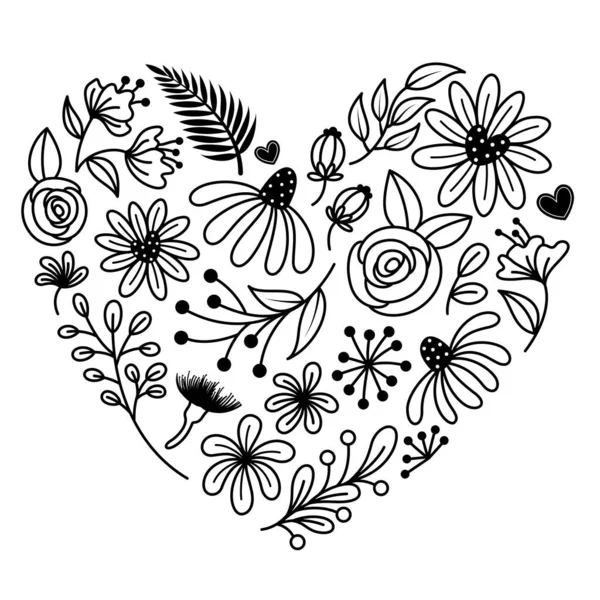 Flor Forma Corazón Estilo Dibujado Mano Elemento Diseño Para Scrapbooking — Vector de stock