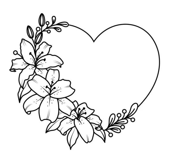 Lirios Con Forma Corazón Esquema Flores Ilustración Vectorial — Archivo Imágenes Vectoriales