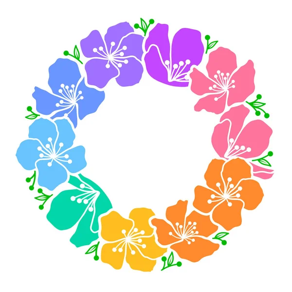 Красочный Цветок Сакуры Рамке Круга Японская Цветущая Вишня Символизирует Весну — стоковый вектор