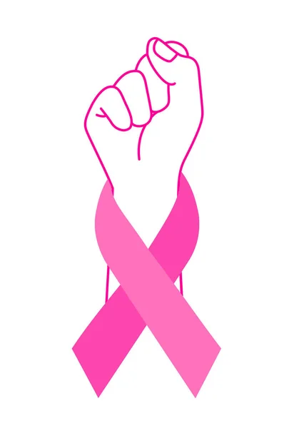 Hand Med Rosa Band Kampen Mot Bröstcancer Koncept Bröstcancer Medvetenhet — Stock vektor