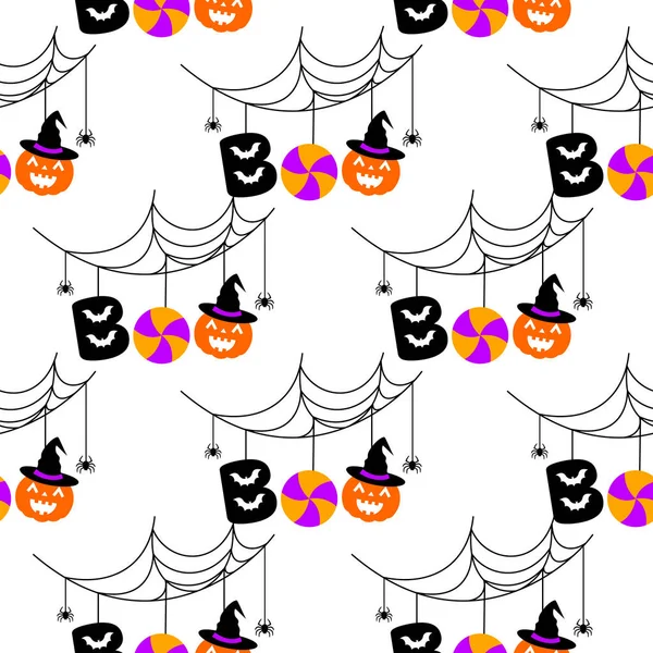 Patrón Festivo Sin Costuras Halloween Boo Con Elemento Halloween Murciélagos — Archivo Imágenes Vectoriales