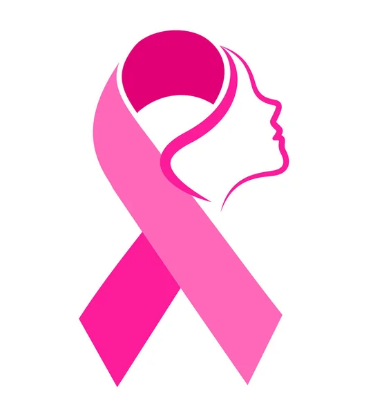 Woman Face Pink Ribbon Breast Cancer Awareness Month Campaign Icon — Stock Vector