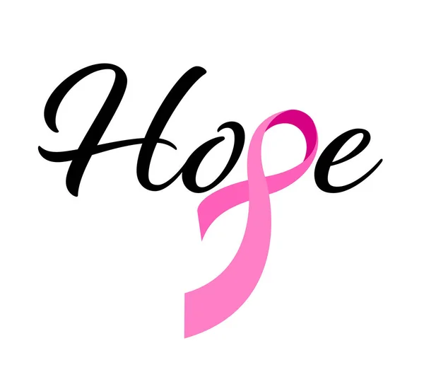 Hope Lettering Design Pink Ribbon Breast Cancer Awareness Month Poster — Stock Vector