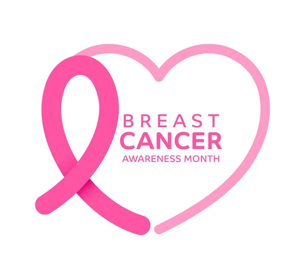 Símbolo Fita Rosa Com Coração Mês Conscientização Sobre Cancro Mama —  Vetores de Stock