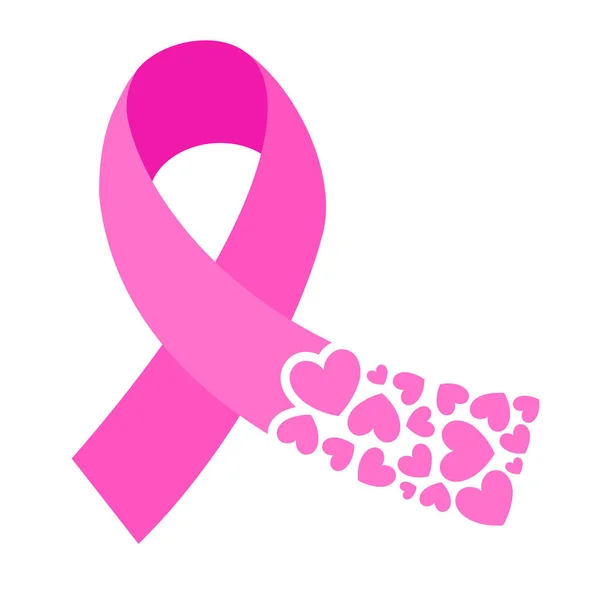 Pink Pita Desain Simbol Dengan Bentuk Hati Kampanye Sebulan Kesadaran - Stok Vektor