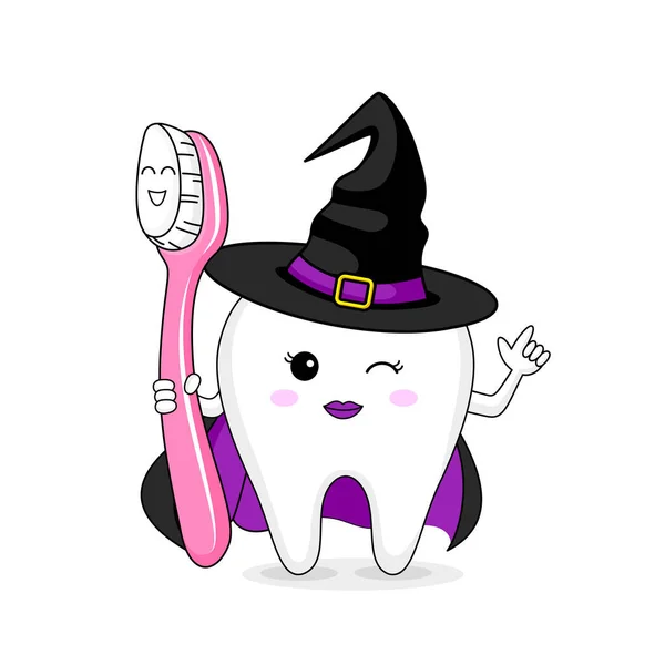 Lindo Diseño Personajes Dibujos Animados Bruja Feliz Concepto Halloween Ilustración — Vector de stock