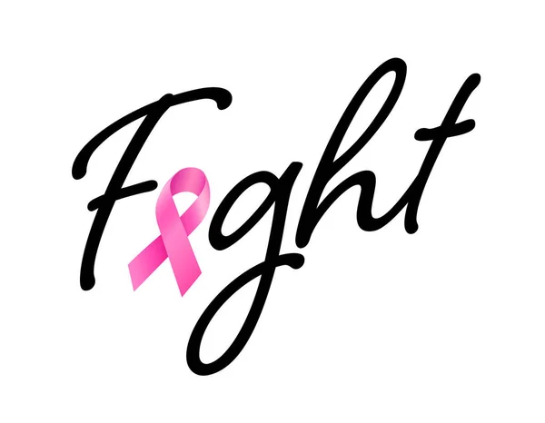 Breast Cancer Awareness Month Fight Text Design Pink Ribbon Vector — Stock Vector