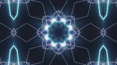 Neon ışıklı ve şekilli soyut dijital sanat kaleydoskop animasyonu.